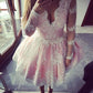 Long Sleeve Deep V Neck Ball Gown Pink Lace Juliana Homecoming Dresses Flowers Pleated