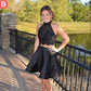 Halter Sleeveless Tiered Pleated Lace Madeline Satin Two Pieces Homecoming Dresses Elegant