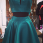 Halter Sleeveless Cut Two Pieces Satin Homecoming Dresses A Line Kaylynn Out Bow Knot Teal Pleated