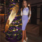 Long Sleeve Appliques Lavender Sheath Jamiya Satin Homecoming Dresses Two Pieces Lace Scoop