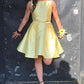 Bateau Sleeveless Pleated Simple Light Two Pieces Melissa Homecoming Dresses Satin A Line Yellow
