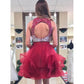 Raelynn A Line Homecoming Dresses Two Pieces Jewel Sleeveless Rhinestone Organza Ruffles Backless