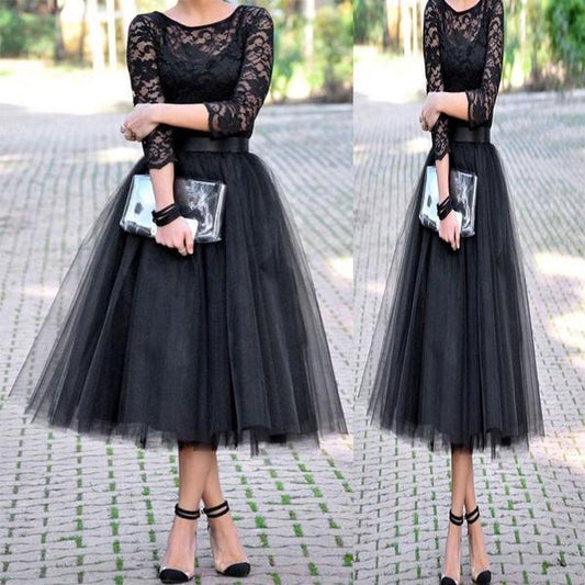Scoop A Line Lace Kaylynn Homecoming Dresses Black Long Sleeve Sheer Tulle Pleated Elegant