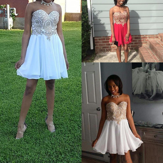 Strapless Sweetheart Pleated Homecoming Dresses A Line Mylie Chiffon Appliques Short