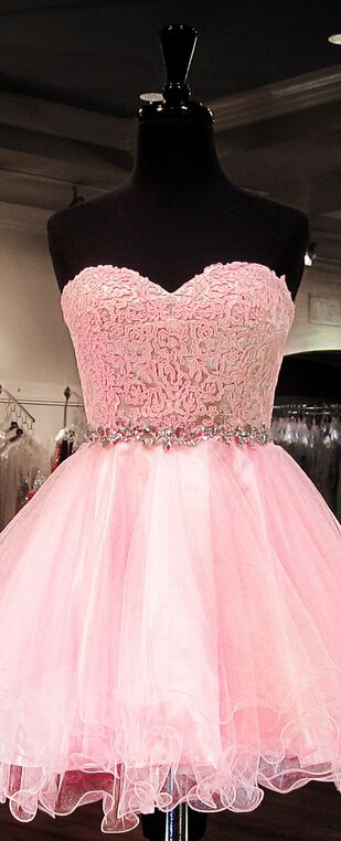 A Line Homecoming Dresses Meghan Pink Strapless Sweetheart Appliques Organza Pleated Backless