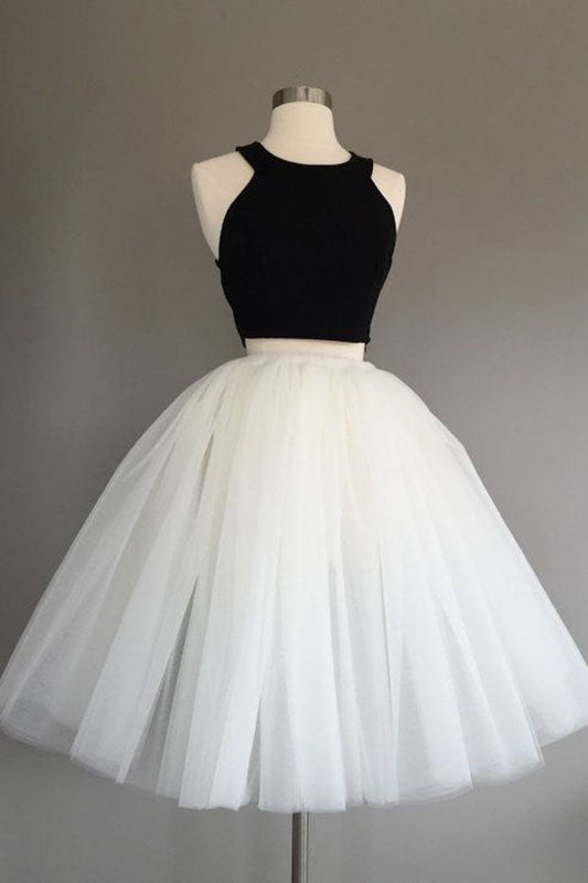 Halter Sleeveless Two Pieces Frances Homecoming Dresses Ball Gown Tulle Pleated Simple
