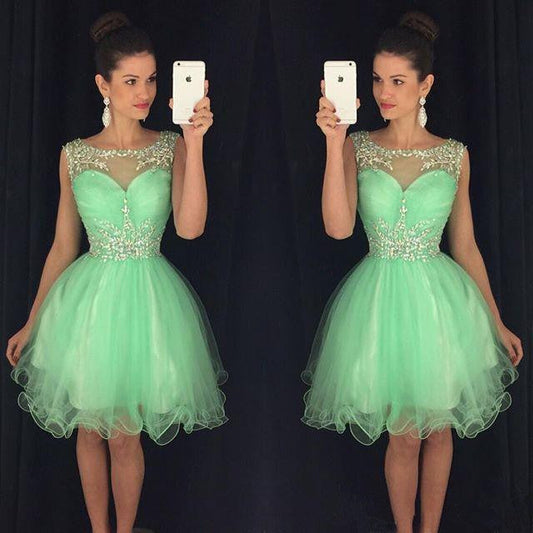 Organza Green Scoop Sleeveless Appliques Ball Gown Pleated Viola Homecoming Dresses Sheer