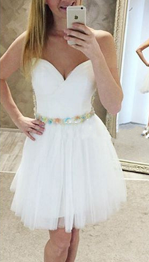 Deep V Neck Sleeveless Strapless Tulle A Line Ivory Homecoming Dresses India Pleated
