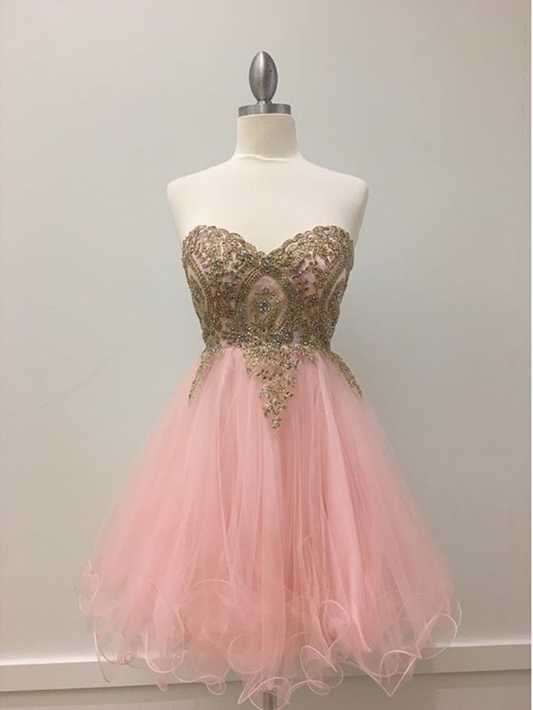 Strapless Sweetheart Organza Pleated Appliques Pink Sibyl Homecoming Dresses Beading
