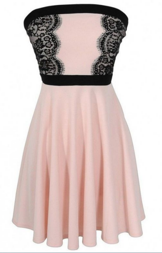 Strapless Pleated Dusty Rose Lace Leanna Satin A Line Homecoming Dresses Flowers Knee Length