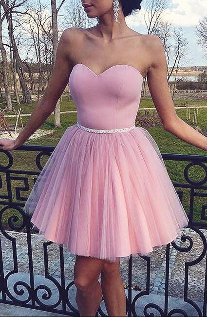 Strapless Sweetheart Ball Gown Pleated Pink Homecoming Dresses Charlie Tulle Short