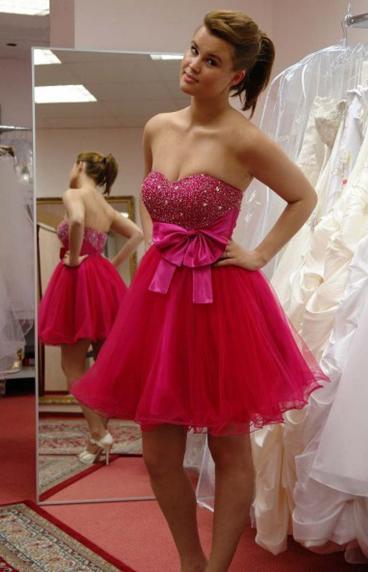 Sweetheart Backless Fuchsia Beading Bowknot Ball Homecoming Dresses Marie Gown Organza