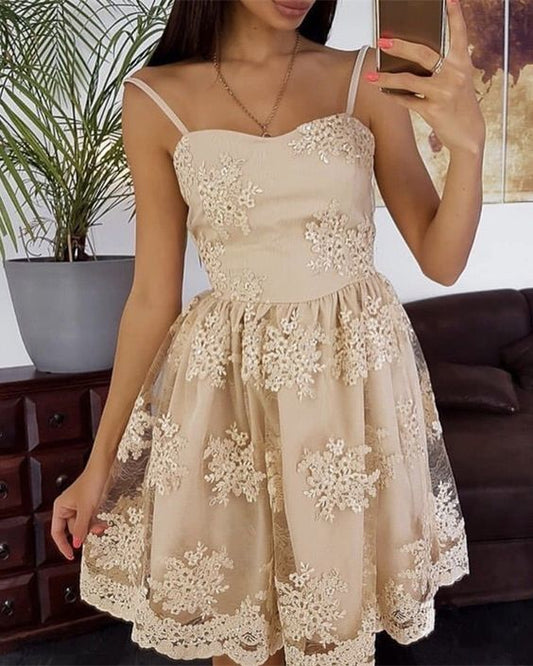 Spaghetti Straps Sweetheart Lace Anahi Ivory A Line Homecoming Dresses Flowers Pleated
