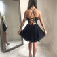Halter A Line Anastasia Chiffon Lace Homecoming Dresses Sleeveless Up Backless Black Pleated