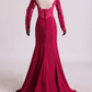 Long Sleeves Prom Dresses Spandex Mermaid With Applique Burgundy/Maroon