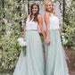 2 Pieces Tulle Ivroy And Mint Long Simple Cheap Elegant Bridesmaid Dresses SRS15543
