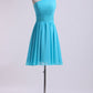 One Shoulder Bridesmaid Dresses A Line Knee Length Chiffon With Ruffle