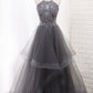 A Line Tulle Spaghetti Straps Two-Piece Prom Dresses With Beads