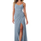 Melina Sleeveless Floor Length Straps Natural Waist Satin Sheath/Column Bridesmaid Dresses