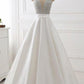 Stunning Ivory A-Line V-Neck Satin Backless Sleeveless Evening Prom Dress with Beaded UK JS483