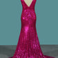 Scoop Mermaid Prom Dresses Sequins With Beading Sweep Train