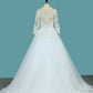 2024 A Line 3/4 Length Sleeves Tulle Scoop Wedding Dresses With Applique
