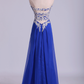 Open Back Prom Dress Sweetheart Dark Royal Blue Chiffon With Applique