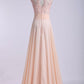 Scoop Prom Dresses A Line Chiffon With Applique And Ruffles Sweep Train