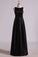 Black A Line Evening Dresses  Cowl Neck Floor Length Satin With Sash