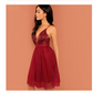 Spaghetti Straps V Neck Burgundy Tulle Homecoming Dresses with Sequins Prom Dresses H1099