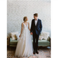 A Line Ivory Lace Long V Neck Beach Wedding Dress with Appliques Bridal Dresses JS232