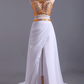 Two-Piece Prom Dresses High Neck With Beading Chiffon White
