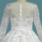 2024 A Line Long Sleeves Tulle Wedding Dresses With Applique And Sash