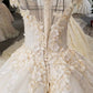 Champagne Wedding Gown Off The Shoulder Satin And Lace Royal Train