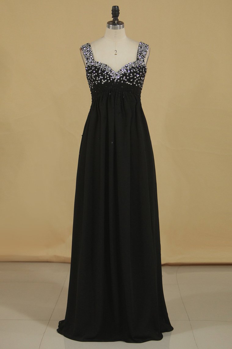 Straps A Line  Empire Waist With Beading Prom Dresses