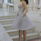 Strapless Homecoming Dresses A Line Lace With Beading Knee Length