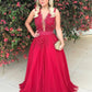 A Line Scoop Tulle Prom Dresses With Applique And Beads