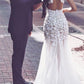 Open Back Mermaid Prom Dresses Scoop Tulle With Applique Court Train