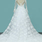 Scoop Long Sleeves Wedding Dresses A Line Tulle With Lace Court Train