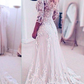 A Line Boat Neck Tulle With Applique Wedding Dresses 3/4 Length Sleeves
