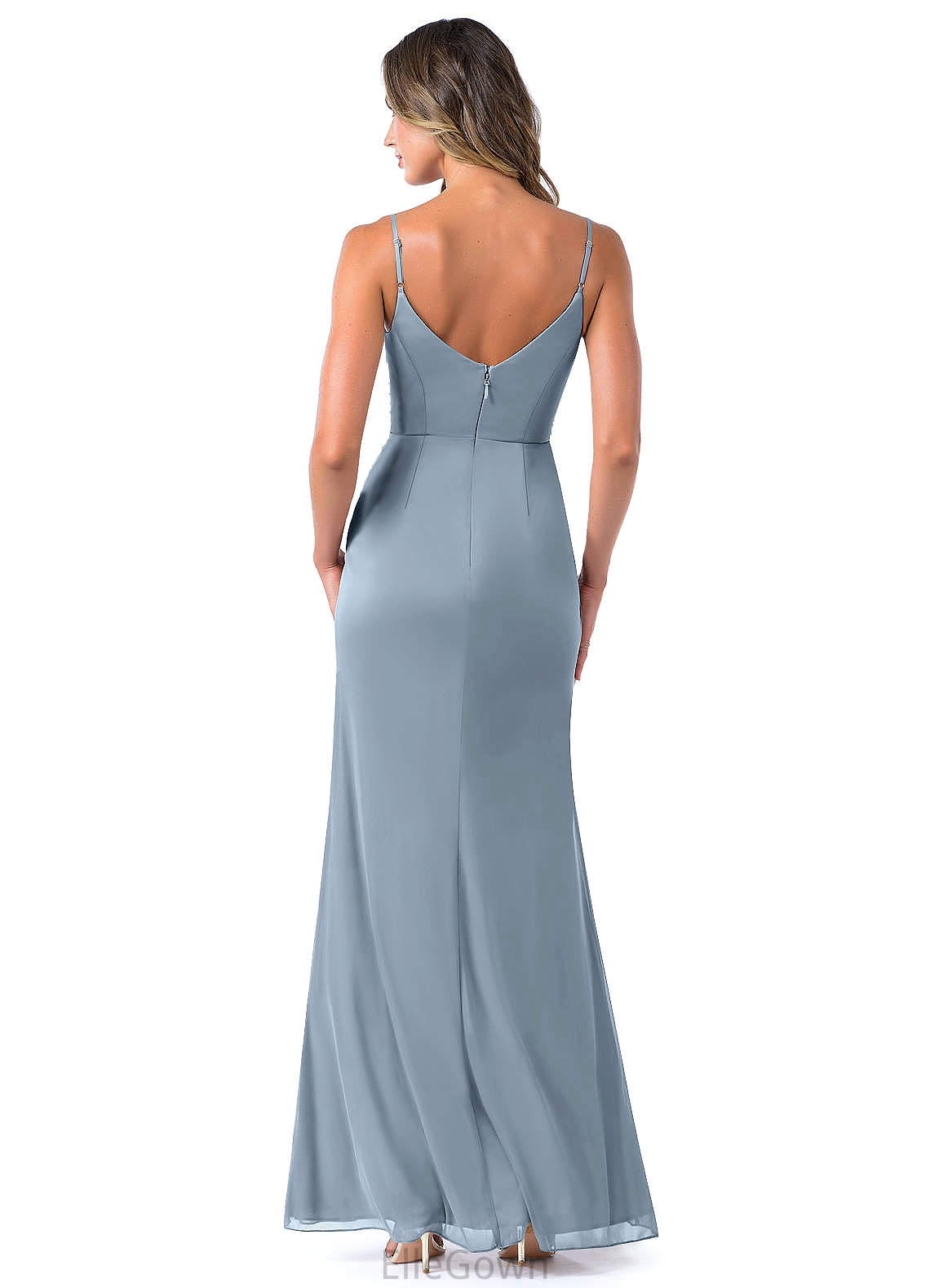 Melina Sleeveless Floor Length Straps Natural Waist Satin Sheath/Column Bridesmaid Dresses