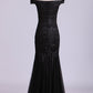 2024 Off The Shoulder Evening Dresses Trumpet With Applique Lace & Tulle