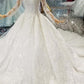 Ball Gown Wedding Dresses High Neck Long Sleeves A-Line Lace Up Back