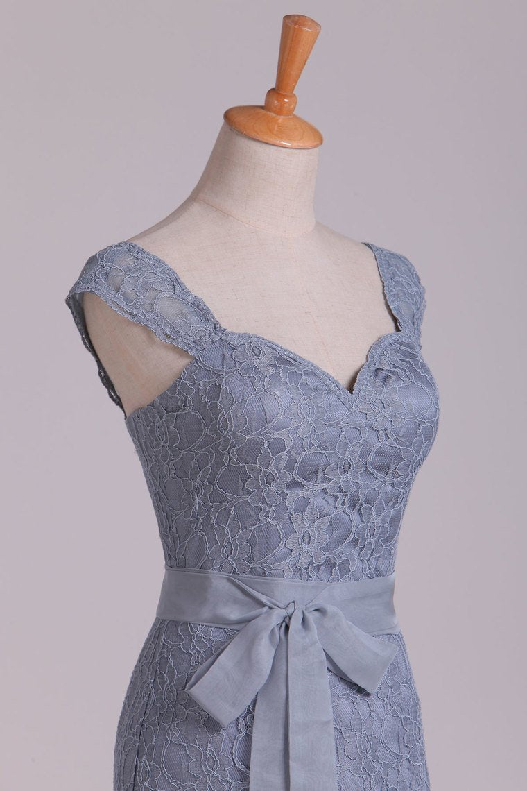 Sheath/Column Lace Bridesmaid Dresses With Sash Above Knee Length