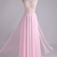 High Neck Beaded Bodice A Line With Layered Flowing Chiffon Skirt Floor Length