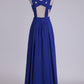 2024 Straps Prom Dresses A Line With Ruffles Chiffon Open Back