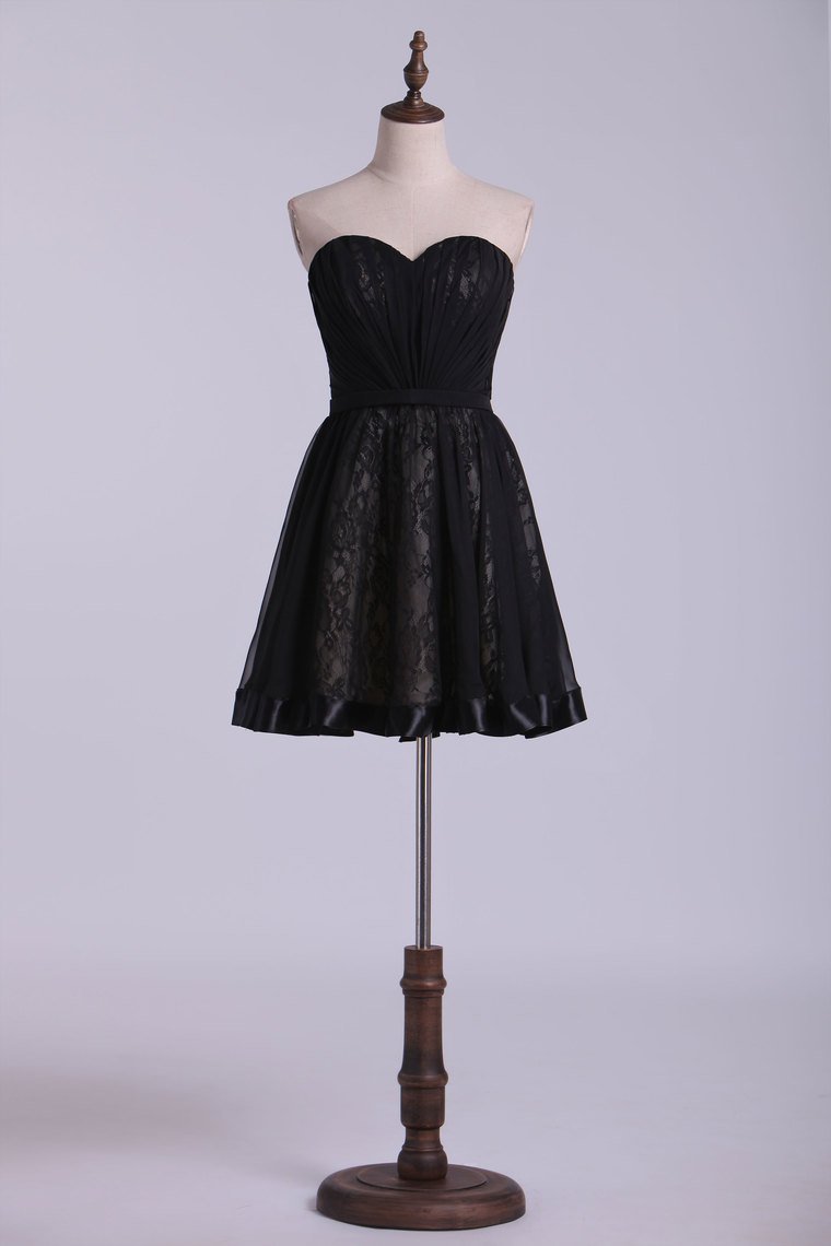 Sweetheart Homecoming Dresses A Line Short Chiffon & Lace With Ribbon