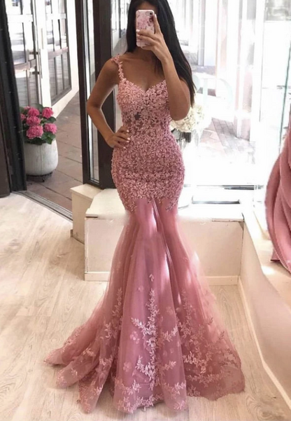 Mermaid lace long prom dress evening dress 134