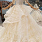 Luxury Wedding Dresses High Neck A-Line Lace Half Sleeves Open Back Cathedral Train