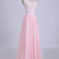 V-Neck A-Line/Princess Prom Dress Tulle&Chiffon With Beads And Applique